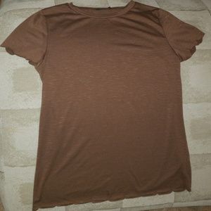 Brown Shirt with Scalloped Sleeves